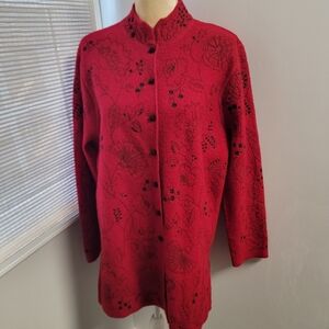 Carole Little Vintage 100% Wool Embroidered Braided Button Sweater Size Large